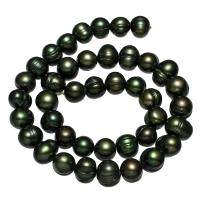 Grânulos pérolas cultivads de água doce, Pérolas de água doce, Batata, verde escuro, 10-11mm, Buraco:Aprox 0.8mm, vendido para Aprox 15 inchaltura Strand