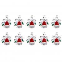 Cink ötvözet Christmas Medálok, Christmas Bell, ezüst színű bevonattal, zománc, 21mm, Lyuk:Kb 0.5mm, 10PC-k/Lot, Által értékesített Lot