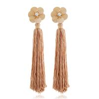 Katoen Tassel Earring, met Nylon Koord & Zinc Alloy, gold plated, voor vrouw & met strass, meer kleuren voor de keuze, 30x140mm, Verkocht door pair