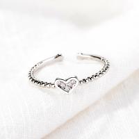 Messing fingerring, Heart, platineret, for kvinde & med rhinestone, 6x4mm, Størrelse:7, Solgt af PC