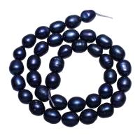 Grânulos pérolas cultivads de água doce, Pérolas de água doce, Batata, azul, 9-10mm, Buraco:Aprox 0.8mm, vendido para Aprox 15.5 inchaltura Strand