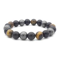 Obsidian Armband, met Tiger Eye, uniseks, 10mm, Lengte Ca 7.8 inch, 5strengen/Lot, Verkocht door Lot