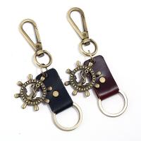 Key Chain, Cink Alloy, s Koža, antička brončana boja pozlaćen, više boja za izbor, 40mm, 10računala/Lot, Prodano By Lot