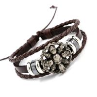 Lederen koord armband, PU, met Hematiet & Zinc Alloy, Schedel, silver plated, Verstelbare & uniseks & meeraderige, meer kleuren voor de keuze, 6mm, Lengte Ca 7 inch, 10strengen/Lot, Verkocht door Lot