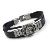 Lederen koord armband, Leer, met Zinc Alloy, silver plated, uniseks & meeraderige, meer kleuren voor de keuze, Lengte Ca 8.26 inch, 10strengen/Lot, Verkocht door Lot