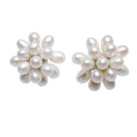 Orecchini perle d'acquadolci , ottone, with perla d'acquadolce coltivata naturalmente, placcato platino, per la donna, bianco, assenza di nichel,piombo&cadmio, 22x22mm,4-5mm, Venduto da coppia