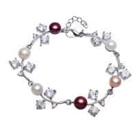 Sötvatten odlade Pearl Bracelet, Mässing, med Freshwater Pearl, platinerade, för kvinna, blandade färger, nickel, bly och kadmium gratis, 12x24x6mm, Längd Ca 7 inch, Säljs av PC