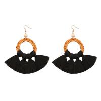 Riet Tassel Earring, met Katoen draad & Zinc Alloy, gold plated, Bohemien stijl & hypo allergische, 45x100mm, Verkocht door pair