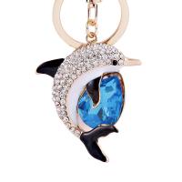 Zinc Alloy Key Chain, Dolphin, rosa guld farve forgyldt, emalje & med rhinestone, flere farver til valg, nikkel, bly & cadmium fri, 42x64mm, Solgt af PC