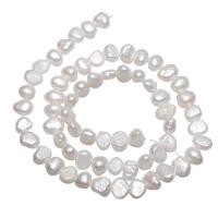 Grânulos pérolas cultivads de água doce, Pérolas de água doce, Batata, naturais, branco, 6-7mm, Buraco:Aprox 0.8mm, vendido para Aprox 14.5 inchaltura Strand