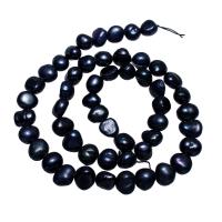 Kartoffel ferskvandskulturperle Beads, Ferskvandsperle, sort, 7-8mm, Hole:Ca. 0.8mm, Solgt Per Ca. 14.5 inch Strand