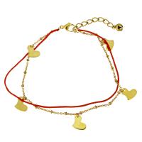 Roestvrij staal armbanden, met Nylon Koord, met 1.5Inch extender keten, Hart, gold plated, bedelarmband & met bell & ovale keten & voor vrouw & 2-strengs, 10x11mm, 1x2.5mm, 2x1.5mm, 1mm, Per verkocht Ca 9 inch Strand