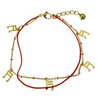 Bijoux bracelet en acier inoxydable, avec corde en nylon, avec 1.5Inch chaînes de rallonge, note de musique, Placage de couleur d'or, bracelet à breloques & avec bell & chaîne ovale & pour femme & 2 fils, 7x12.5mm, 1x2.5mm, 2x1.5mm, 1mm, Vendu par Environ 9 pouce brin