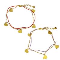 Roestvrij staal armbanden, met Nylon Koord, met 1.5Inch extender keten, Hart, gold plated, bedelarmband & met bell & ovale keten & voor vrouw & 2-strengs, meer kleuren voor de keuze, 10x10mm, 1x2.5mm, 2x1.5mm, 1mm, Per verkocht Ca 9 inch Strand