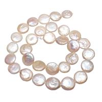 Coin Gekweekte Zoetwater Parel kralen, Rond plat, natuurlijk, roze, 12-13mm, Per verkocht Ca 15 inch Strand