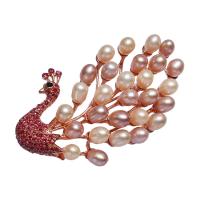 Slatkovodni Pearl broš, Mesing, s Slatkovodni Pearl, Riža, porasla zlatna boja pozlatom, miješana boja, nikal, olovo i kadmij besplatno, 69x42x13mm,5-6mm, Prodano By PC