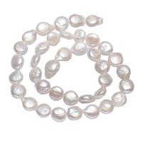 Mince kultivované sladkovodní perle, Sladkovodní Pearl, Flat Round, přírodní, bílý, 9-10mm, Otvor:Cca 0.8mm, Prodáno za Cca 15.3 inch Strand