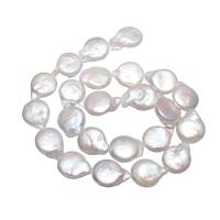 Keishi kultivované sladkovodní perle, Sladkovodní Pearl, Flat Round, přírodní, bílý, 13-14mm, Otvor:Cca 0.8mm, Prodáno za Cca 15 inch Strand