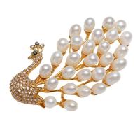 Freshwater Pearl Brosch, Mässing, med Freshwater Pearl, Peacock, äkta guldpläterad, för kvinna & med strass, nickel, bly och kadmium gratis, 5-6mm,69x42x13mm, Säljs av PC