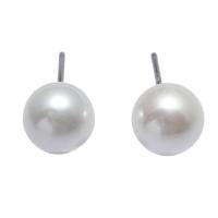 Freshwater Pearl Örhängen, Mässing, med Freshwater Pearl, Rund, platinerade, för kvinna, nickel, bly och kadmium gratis, 8mm, Säljs av Par