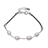 Pulseras de Perlas Freshwater, metal, con Perlas cultivadas de agua dulce, chapado en platina real, ajustable & para mujer, libre de níquel, plomo & cadmio, 6-7mm, Vendido para aproximado 5.5 mm Sarta