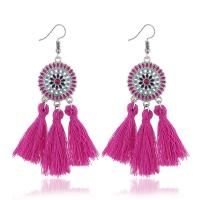 Zinc Alloy Tassel Earring, met Nylon, silver plated, voor vrouw & glazuur, meer kleuren voor de keuze, 40x80mm, Verkocht door pair