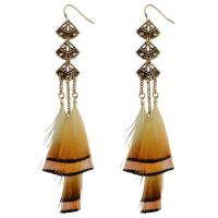 Zinc Alloy Tassel Earring, met Veer, antiek goud plated, folk stijl & voor vrouw, nikkel, lood en cadmium vrij, 135mm, Verkocht door pair