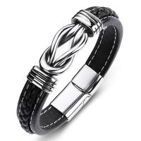 Bracelet homme, cuir PU, avec Acier titane, pour homme, noire, 12x6mm, Vendu par Environ 7.5 pouce brin