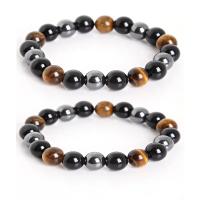 Ágata negra Pulsera, con Hilo cristal & Ojo de tigre & Hematite & Vidrio, diferentes materiales para la opción & unisexo & protección contra la radiación, 10mm, Vendido para aproximado 7 Inch Sarta