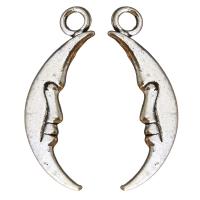 Zinc alliage Moon pendentifs, alliage de zinc, lune, Plaqué de couleur d'argent, protéger l'environnement, sans nickel, plomb et cadmium, 10x29x2mm, Trou:Environ 3mm, 100PC/lot, Vendu par lot