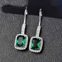 Messing Drop Earring, met Oostenrijks kristal, Plein, geplatineerd, voor vrouw & met Australië strass & gefacetteerde, meer kleuren voor de keuze, nikkel, lood en cadmium vrij, 8.6x31.7mm, Verkocht door pair