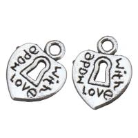 Ciondoli a cuore in lega di zinco, lega in zinco, parola amore, placcato color argento, con modello lettera, assenza di nichel,piombo&cadmio, 10x13x2mm, Foro:Appross. 1mm, 100PC/lotto, Venduto da lotto