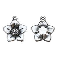 Sinc Alloy Flower Pendants, dath airgid antique plátáilte, nicil, luaidhe & caidmiam saor in aisce, 15x17x3mm, Poll:Thart 2mm, 100ríomhairí pearsanta/Lot, Díolta De réir Lot