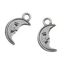 Zinc alliage Moon pendentifs, alliage de zinc, lune, Plaqué de couleur d'argent, protéger l'environnement, sans nickel, plomb et cadmium, 9x14x3mm, Trou:Environ 2mm, 100PC/lot, Vendu par lot