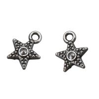 Sinkkiseos Star riipus, Tähti, antiikki hopea päällystetty, nikkeli, lyijy ja kadmium vapaa, 10x12x3mm, Reikä:N. 2mm, 100PC/erä, Myymät erä