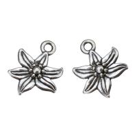 Sinc Alloy Flower Pendants, dath airgid antique plátáilte, nicil, luaidhe & caidmiam saor in aisce, 13x17x3mm, Poll:Thart 2mm, 100ríomhairí pearsanta/Lot, Díolta De réir Lot