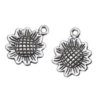 Pendentifs fleurs en alliage de zinc, Plaqué de couleur d'argent, protéger l'environnement, sans nickel, plomb et cadmium, 13x16x2mm, Trou:Environ 1mm, 100PC/lot, Vendu par lot