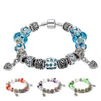 Zinc Alloy European armband, met Lampwork, silver plated, verschillende lengte voor keuze & slang keten & voor vrouw & met strass, meer kleuren voor de keuze, Verkocht door Strand