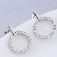 Brass Stud Earring platinum plated micro pave cubic zirconia & for woman nickel lead & cadmium free Sold By Pair