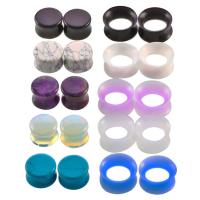 Pierre naturelle tunnel de piercing, avec silicone, unisexe & normes différentes pour le choix & mélangé, 6-16mm, 10pairescouple/sac, Vendu par sac