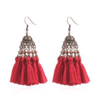 Zinc Alloy Tassel Earring, met Katoen draad & Kristal, kwast, antieke koperen kleur vergulde, voor vrouw, meer kleuren voor de keuze, nikkel, lood en cadmium vrij, 20x73mm, Verkocht door pair