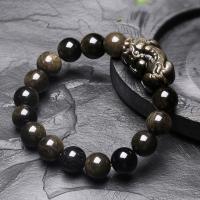 guld Obsidian Armbånd, Unisex & forskellig størrelse for valg, Solgt Per Ca. 7 inch Strand