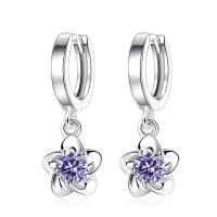 Messing Huggie Hoop Drop Earring, jern ørering håndtaget tilbage klip, Flower, platineret, for kvinde & med cubic zirconia, flere farver til valg, nikkel, bly & cadmium fri, 9x24mm, Solgt af par