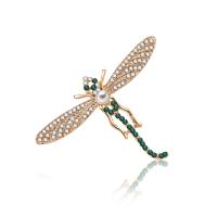 Zinc Alloy Broche, med Ferskvandsperle, Dragonfly, rosa guld farve forgyldt, Micro Pave cubic zirconia, 55x40mm, Solgt af PC