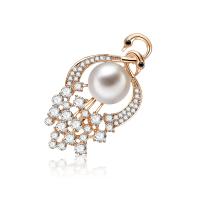 Zinc Alloy Broche, met Zoetwater Parel, rose goud plated, micro pave zirconia & met strass, 27x50mm, Verkocht door PC