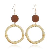 metal Pendientes con Colgantes, con madera, Donut, chapado en color dorado, para mujer, más colores para la opción, libre de níquel, plomo & cadmio, 43x80mm, Vendido por Par