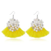 Messing Tassel Earring, med ABS plastik perle & Nylon, platin farve forgyldt, for kvinde & med rhinestone, flere farver til valg, nikkel, bly & cadmium fri, 60x70mm, Solgt af par