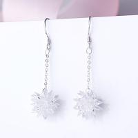 Messing Drop Earring, med Cubic Zirconia, Flower, platineret, for kvinde, nikkel, bly & cadmium fri, 13x46mm, Solgt af par