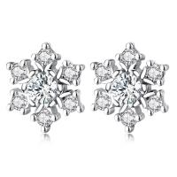 Messing Stud ørering, Snowflake, platineret, for kvinde & med rhinestone, nikkel, bly & cadmium fri, 10mm, Solgt af PC