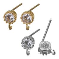 Messing Earring Drop Component, Flad Rund, forgyldt, med loop & Micro Pave cubic zirconia, flere farver til valg, 5x8x15mm, 0.8mm, Hole:Ca. 1mm, 100pc'er/Lot, Solgt af Lot